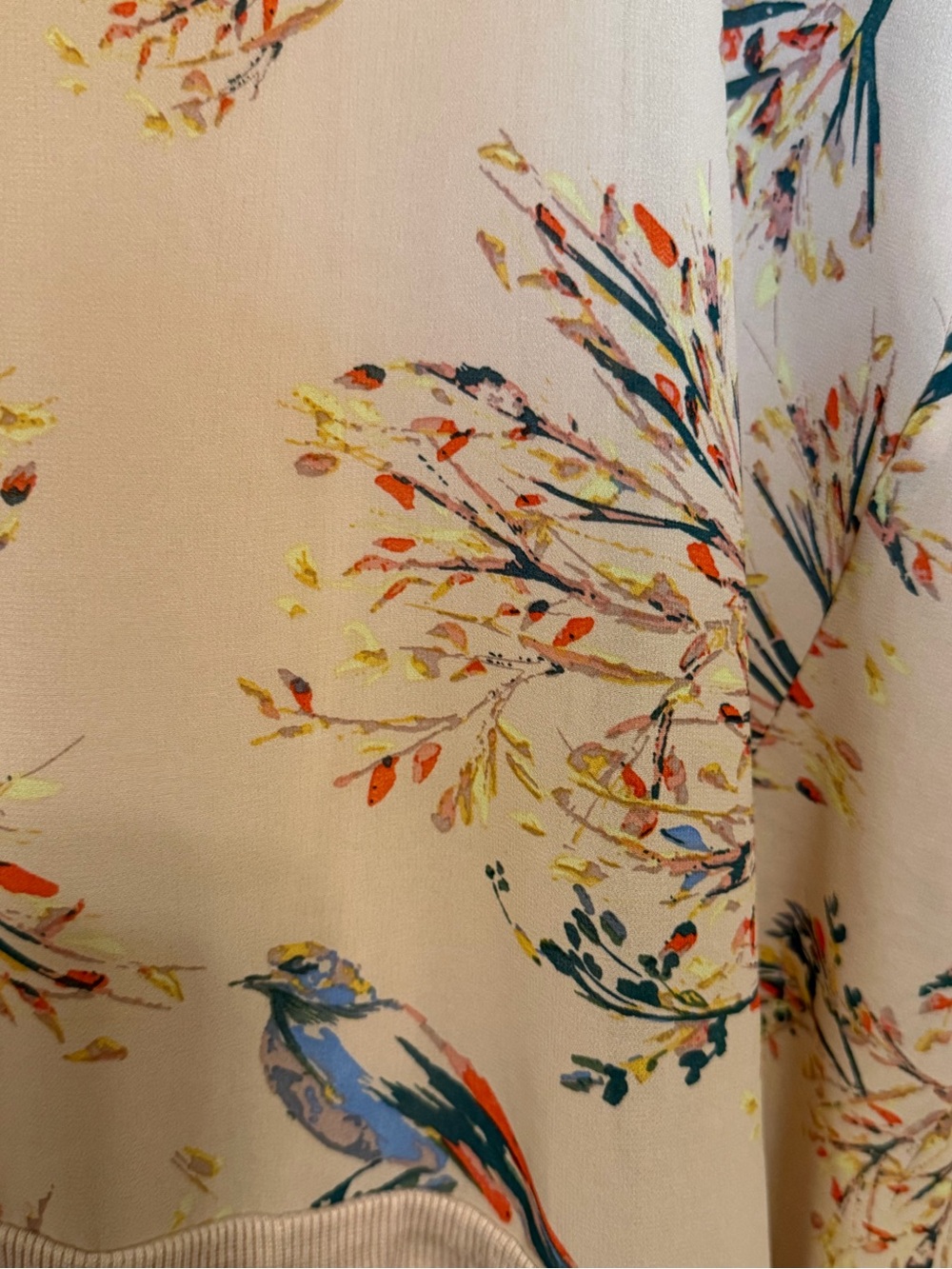 Democracy Pink/Peach Floral Bird Print Long Sleeve Two Piece Blouse Top Medium - Picture 6 of 14
